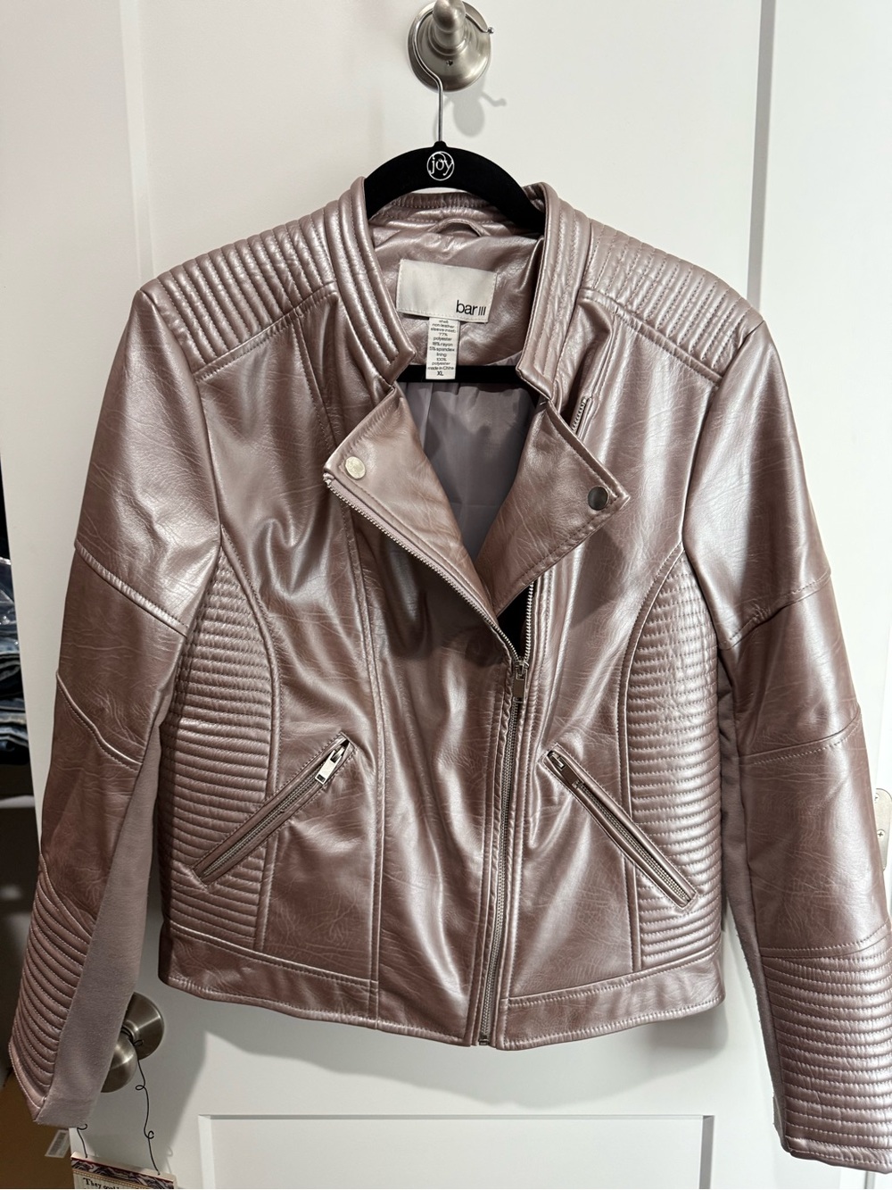 Bar III Metallic Rose Quilted Moto Jacket